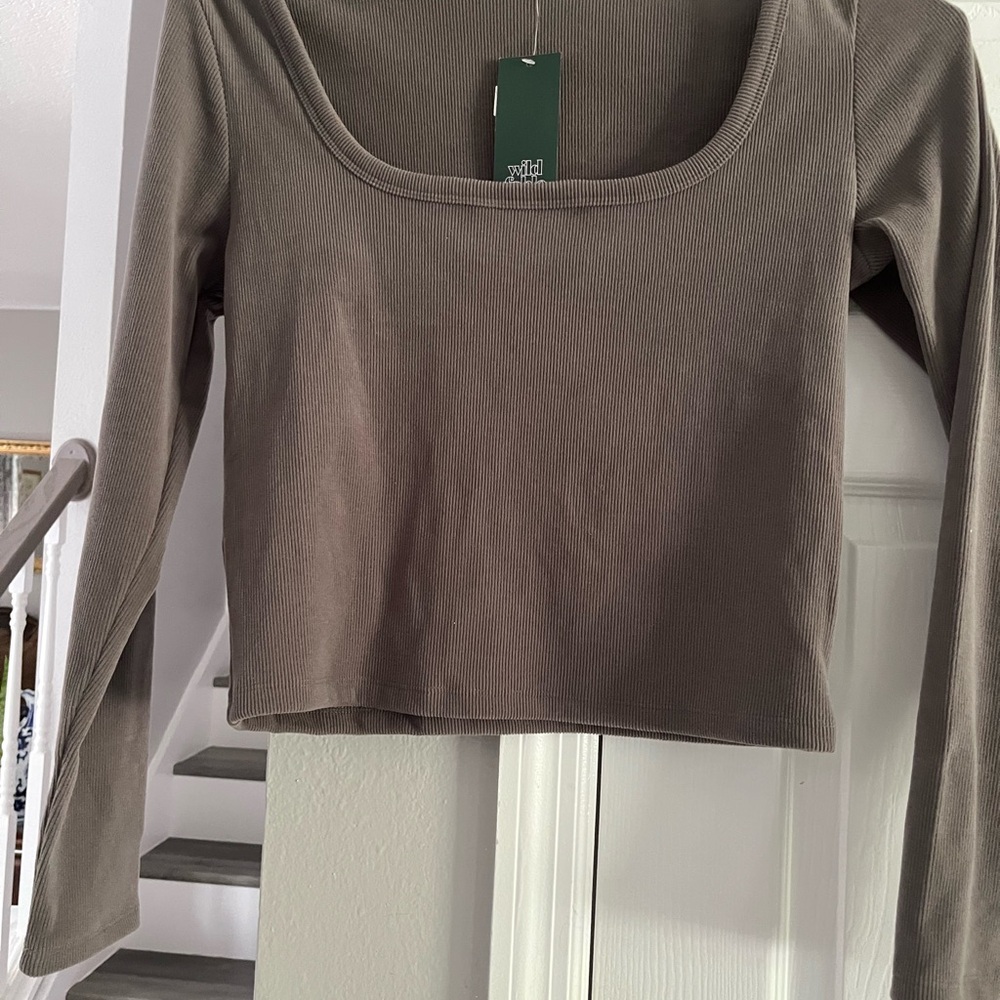 Wild Fable Long Sleeve Ribbed Crop Top in Brown
